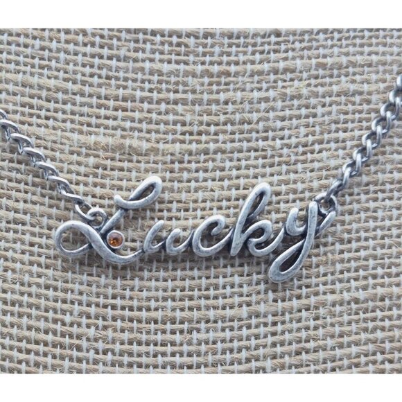 5X Brand Silver Tone Curb Chain LUCKY Pendant Necklace 16" to 18" Orange Crystal - Picture 3 of 7